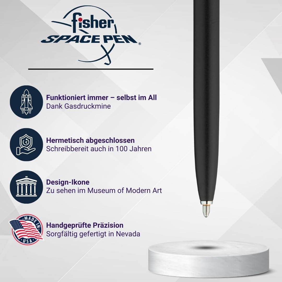 Fisher Space Pen Shuttle CH4BC Kugelschreiber (Dezenter Matt-Schwarz-Look – schreibt zuverlässig auch bei Kälte, Nässe und unterwegs) Matt Schwarz