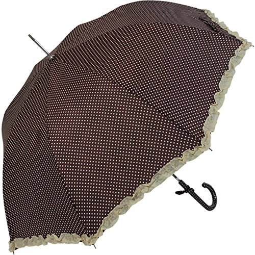Preisvergleich Produktbild Großer Stockschirm mit Rüsche und Automatik - Dots Punkte braun-weiß