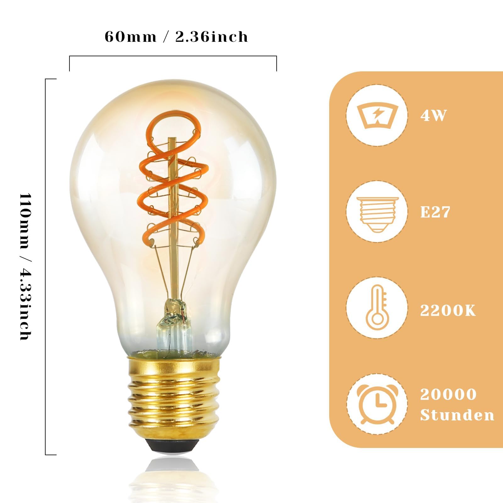 12er LED Lampe E27 Warmweiss Glühbirne: A60 Leuchtmittel Filament Warmweiß 2200K 4W Edison Retro Glühlampe Dekorative Birne Antike Energiesparlampe Nostalgie Bulb für Restaurant Haus Café