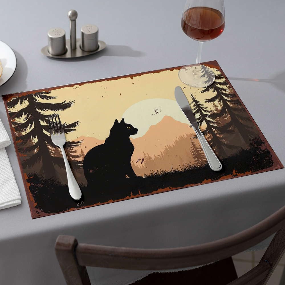 Tapis de fraises silhouette de chat noir haut de gamme pour décoration de table moderne
