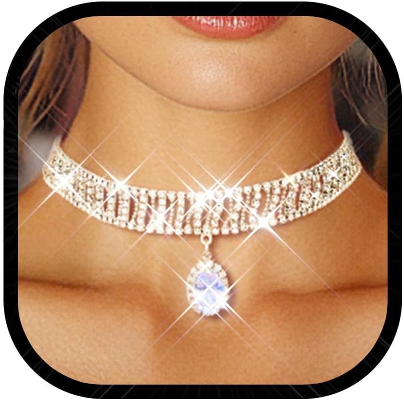 Zoestar Rhinestone Choker Necklace Silver Crystal Pendant Necklaces Prom Jewelry Accessories for Women