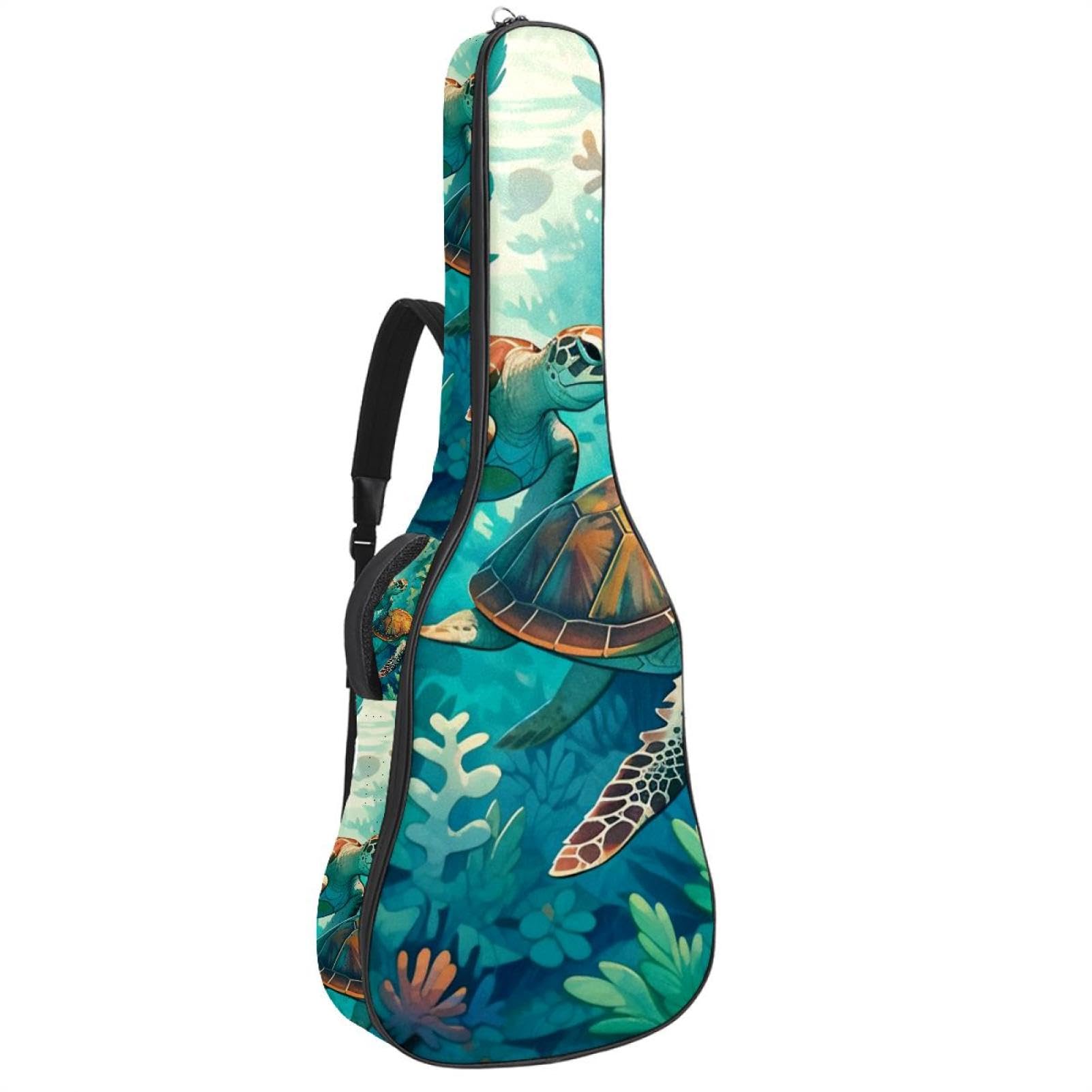 NUEAHEDN Acoustic 40/41/42 Inch Turtle Art Large Capacity Guitar Gig Bag 0.4Inch Extra Thick Sponge Overly Padded, with Two Storage Pockets, Waterproof Guitar Case