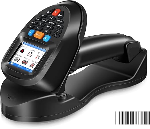 Barcode Scanner Wireless, 1D Inventory Scanner with Charging Base Barcode Reader Data Terminal Data Collector PDT 2 in 1 USB Connection & 2.4G Wireless Bar Code Scanners with 2.2" Screen