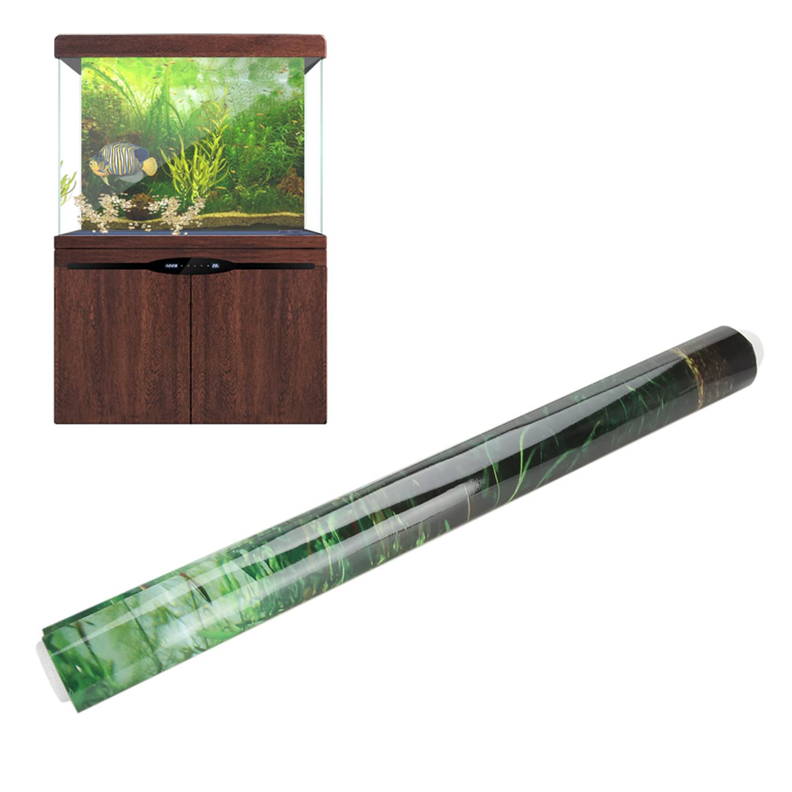 Tnfeeon Affiche de Décoration de Nage de Poisson de Style Herbe d'eau PVC Fond Adhésif avec Design Auto-adhésif, Grand Décor pour Aquarium, 122 * 61cm (9)