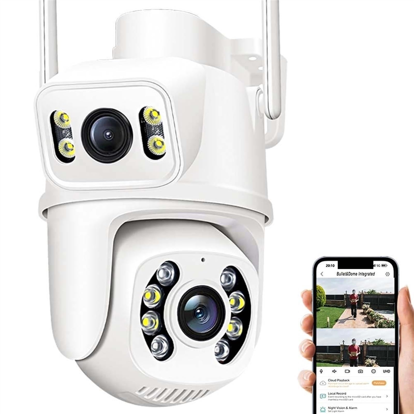 Kamera bezpieczeństwa zewnętrzna, 4K 8MP Kamera Monitoringu Wi-fi Bezprzewodowe Zewnętrzne Kamery Monitorujące Podwójny Obiektyw Wykrywanie Człowieka Automatyczne Śledzenie Kamera IP Dla Domu Kamera b