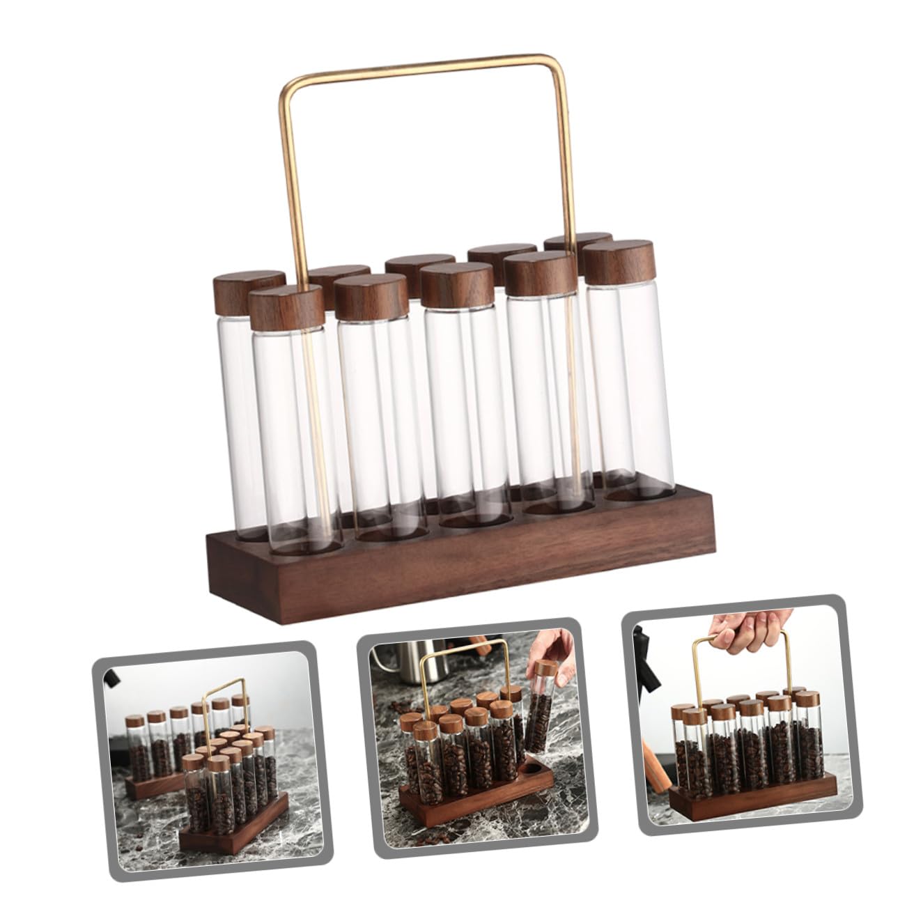 Kaffeebohnen Glas Aufbewahrungsröhrchen mit Holzständer Luftdicht 10 Stück Reagenzgläser Behälter für Kaffee und Küche
