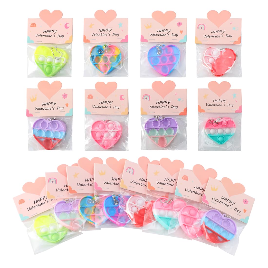 32pcs Valentines Day Gifts for Kids - Valentines with Mini Pop Fidget Toys Bulk - Valentine Exchange for Girls Boys Classroom