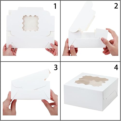 Miniatura 3 de Cajas blancas de panadería para pasteles con ventana, 24 piezas de 8 x 8 x 4 pulgadas, cajas de galletas, cajas de pastelería, cajas de postre,