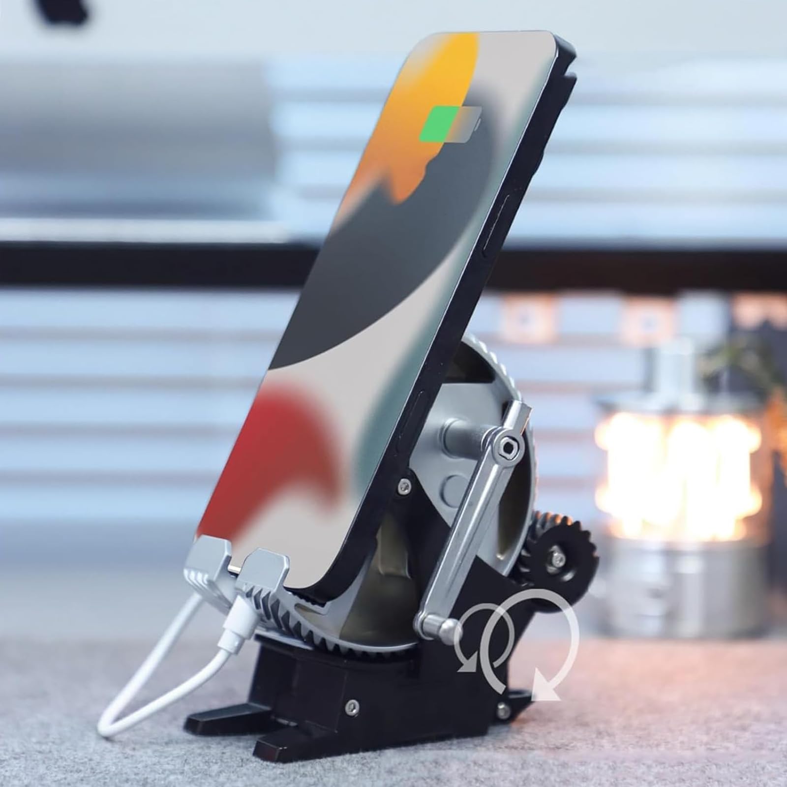 Generatore A Manovella Da Scrivania Supporto Per Telefono Supporto Meccanic | Design Della Manopola Dentata Generazione Di Energia A 60 Giri/Min Compatibile Con Tutti Gli Smartphone
