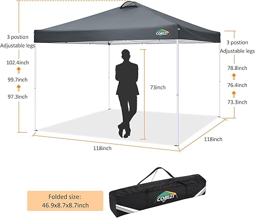 Miniatura 7 de COBlZI - Tienda de campaña desplegable de 10 x 10 pies con 4 paredes laterales extraíbles, impermeable, comercial, fácil ajustable, con ventilación