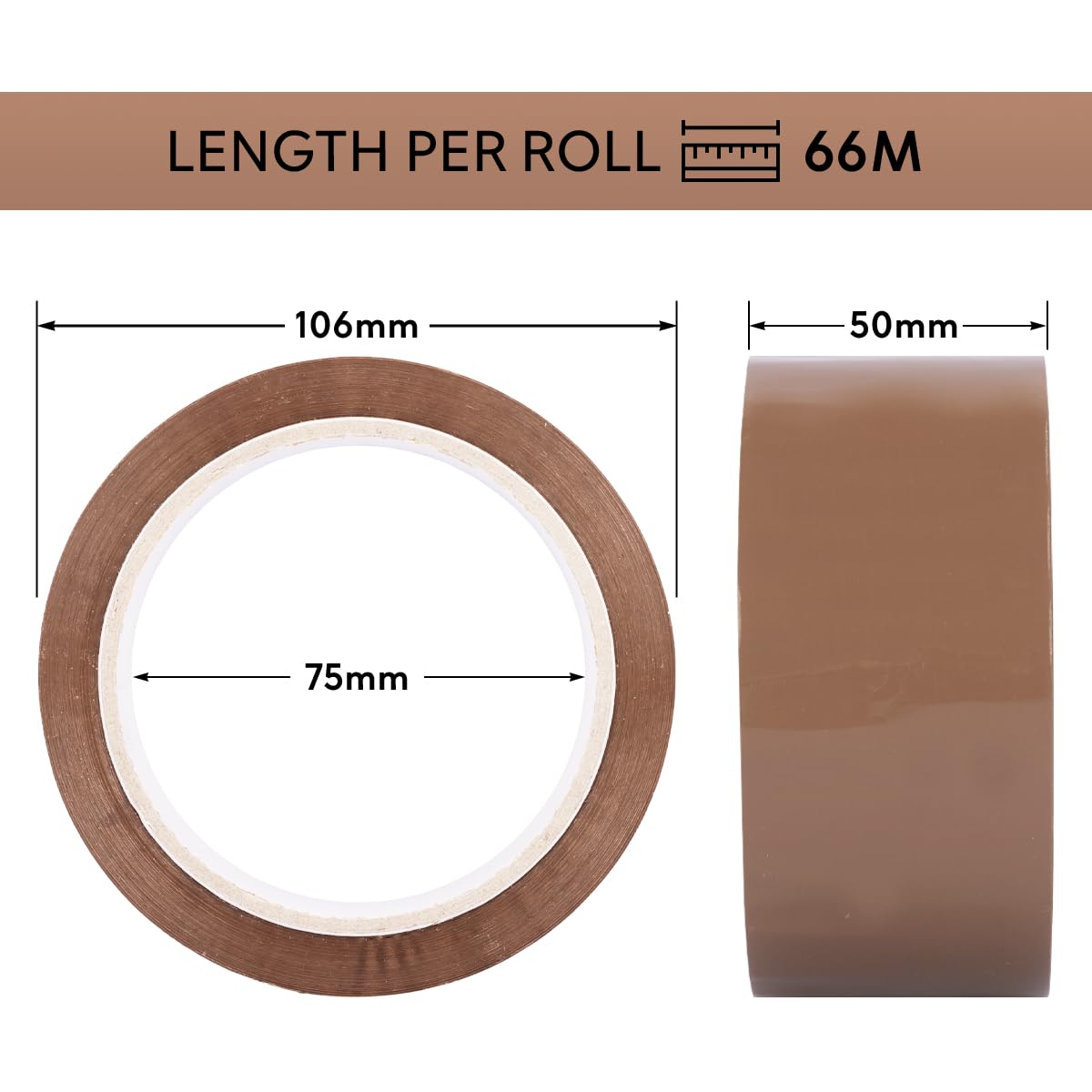 verpacking PP ruban adhésif 50 mm x 66 m brun [modèle, couleur & quantité au choix] - ruban d'emballage à déroulement extra silencieux pour paquets - 96 rouleaux