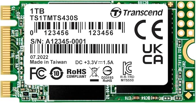Transcend MTS430S 1TB M.2 2242 SATA III 6Gb/s SSD, Read/Write up to 560/520 MB/s with DRAM Cache for Ultrabooks& Lightweight Notebooks TS1TMTS430S