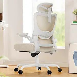 Marsail Ergonomic Office Chair: Office Computer Desk Chair with High Back Mesh and Adjustable Lumbar Support Rolling Work Swivel Task Chairs with Wheel 3D Armrests and Headrest (White)