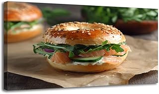 Large Wall Art Prints 20"x40" Beagle filling salted salmon arugula cucumber soft cheese Beigle paper Framed Canvas Wall Art Painting Artwork Poster Picture Wall Decor for Living Room Bedroom Hanging