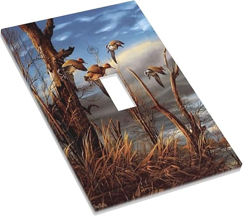 Miniatura 3 de Cubiertas de interruptor de luz de pato de malardo, animales voladores de otoño, cubierta de placa de pared de una sola palanca, placas de pared
