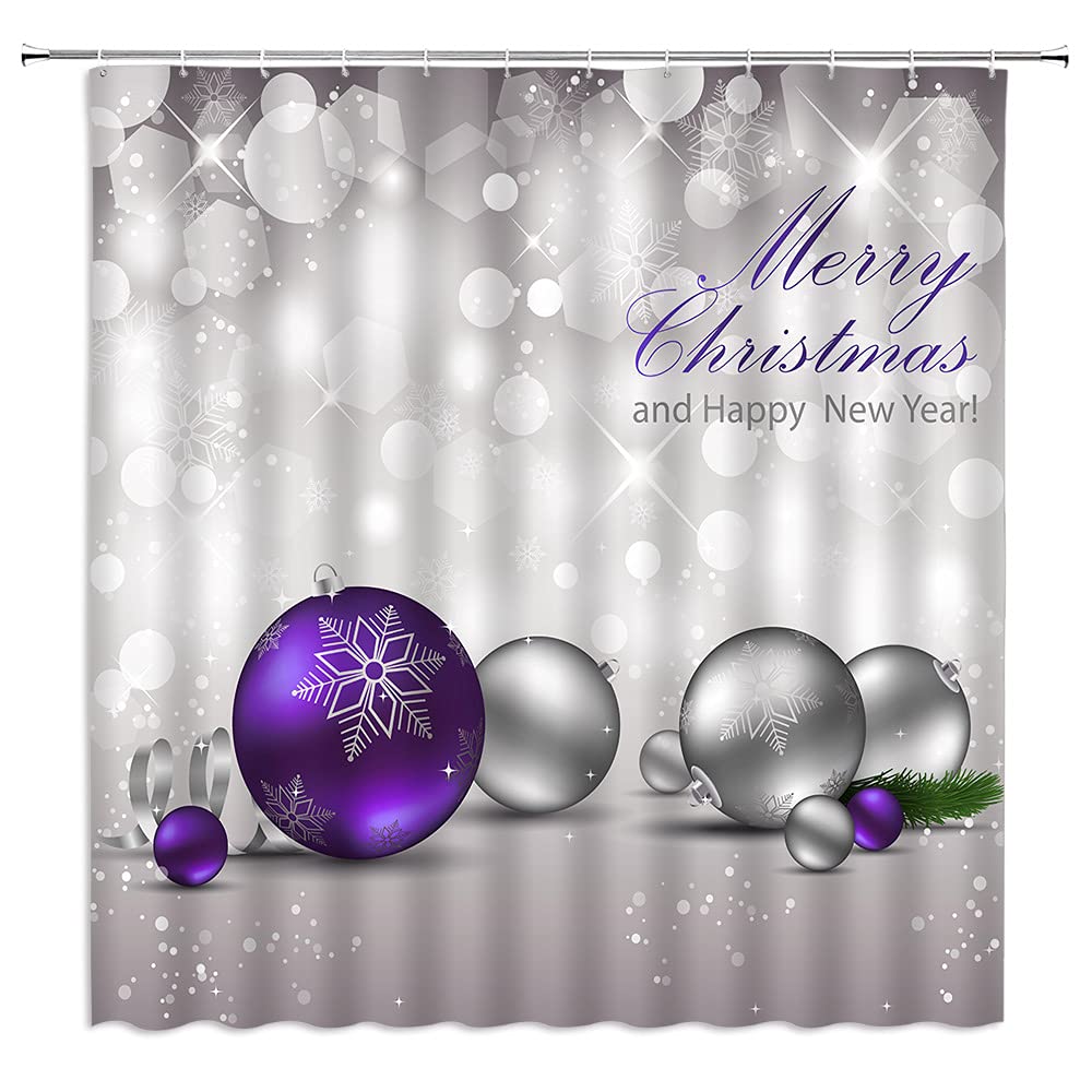 Merry Christmas Duschvorhang – Weihnachtliches Design Mit Schneeflocken & Kugeln, Wasserdicht 180x180 Cm