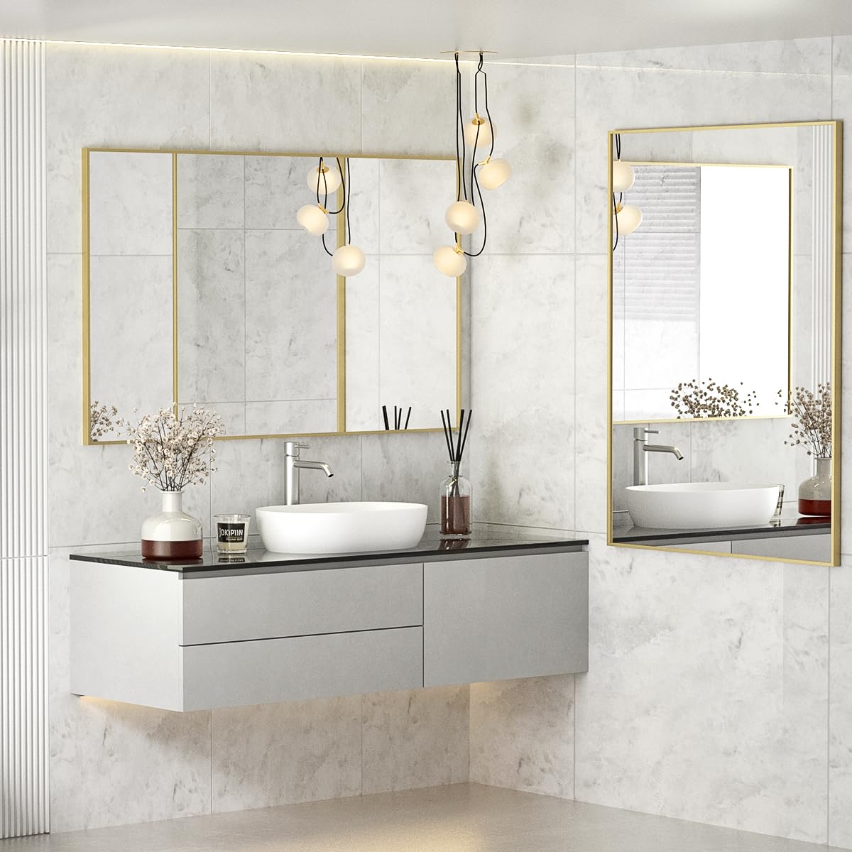 Koonmi Gold Rectangle Wall Mirror, 20x30 Inch Bathroom Mirror, Aluminum Frame Vanity Mirror for Entryway, Living Room, Bedroom Bathroom, Hangs Horizontally or Vertically