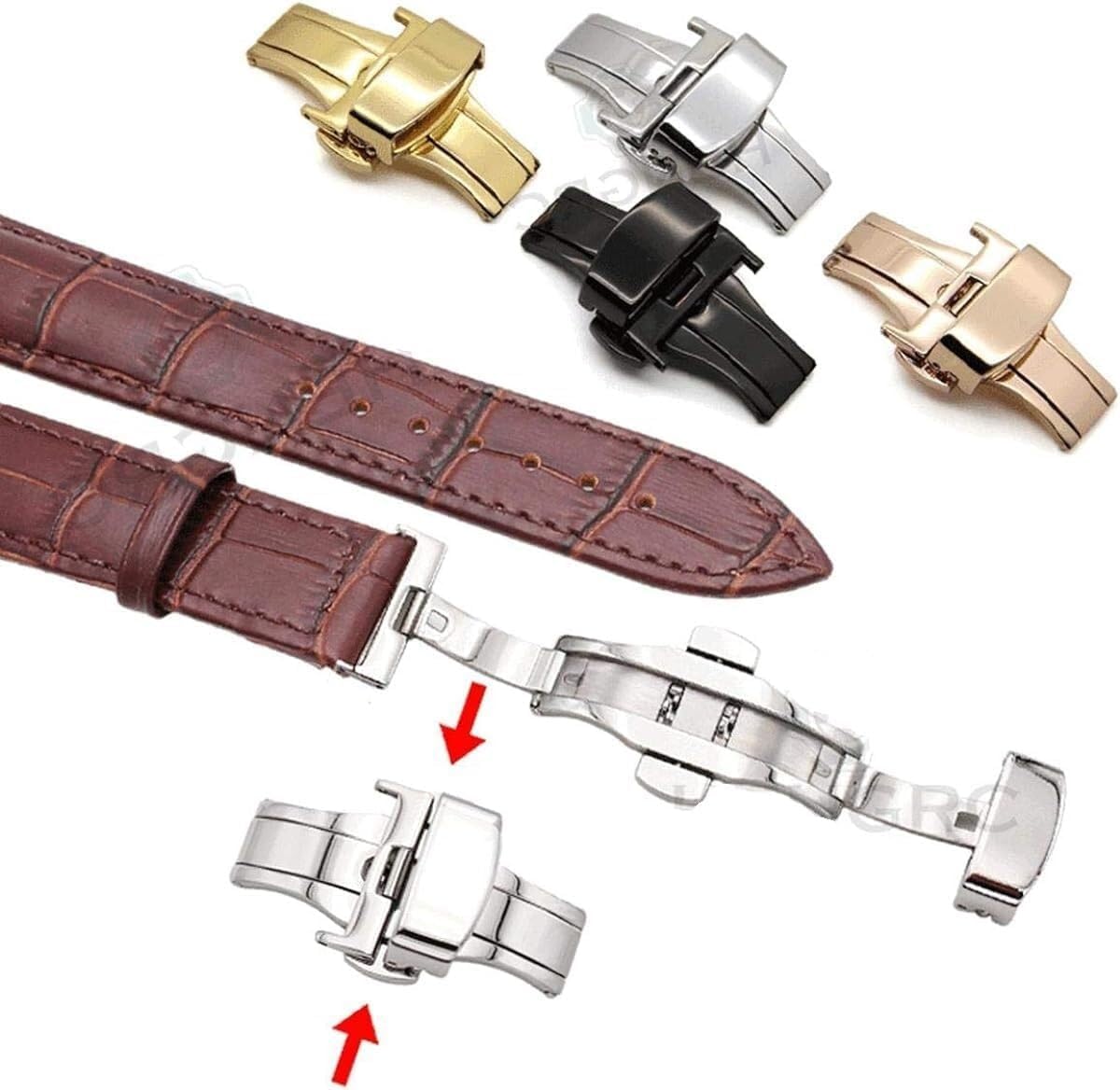 20mm 22mm Langlebige Uhrenarmbänder Gürtel Männer Frauen Leder Uhrenarmband Armband Faltschließe Zubehör, Braun, 22mm Roségold Verschluss
