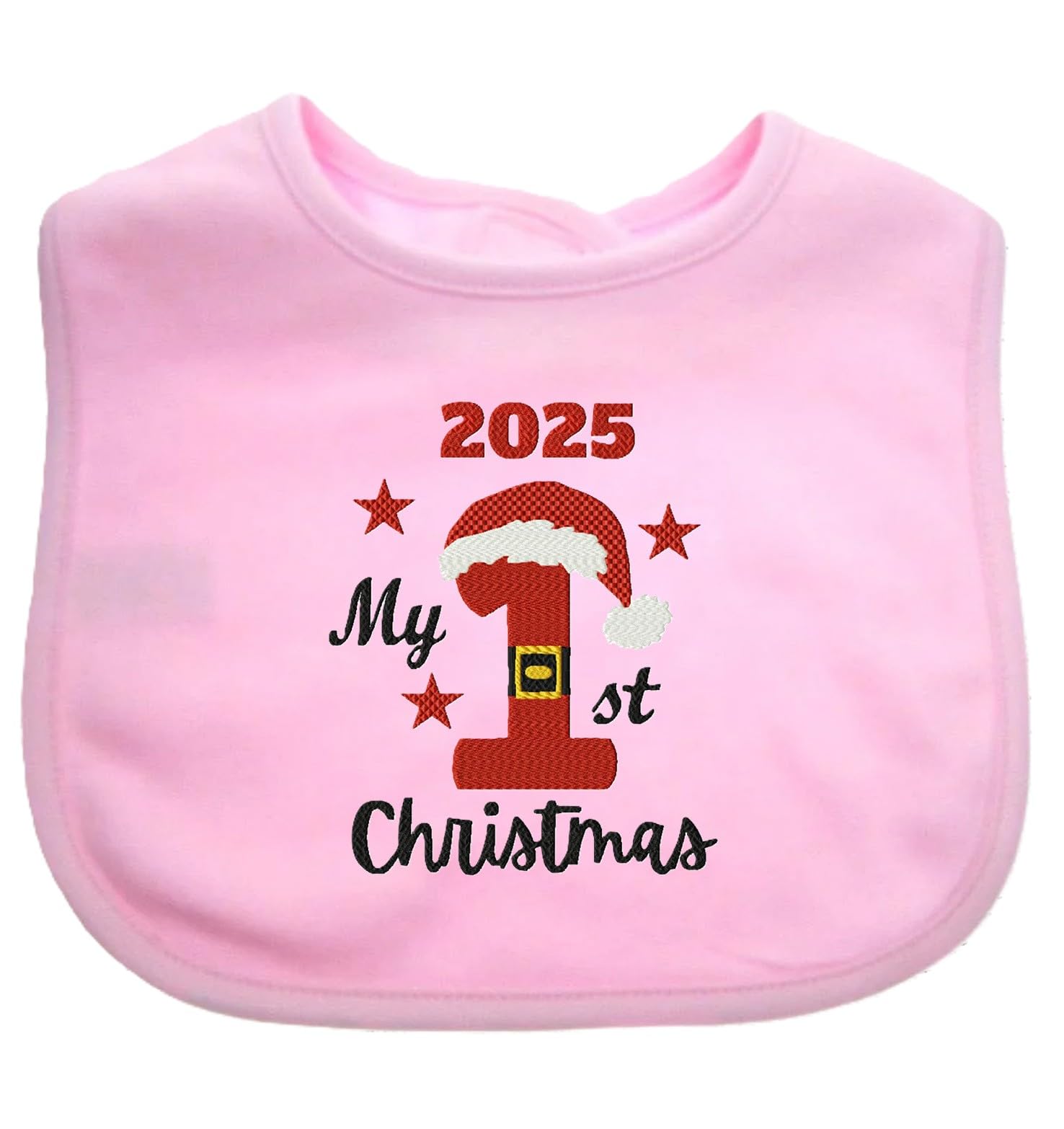 Funky Purple Monkey My First Christmas Boy Girl Gift EMBROIDERED BABY BIB 2025 (Pink)