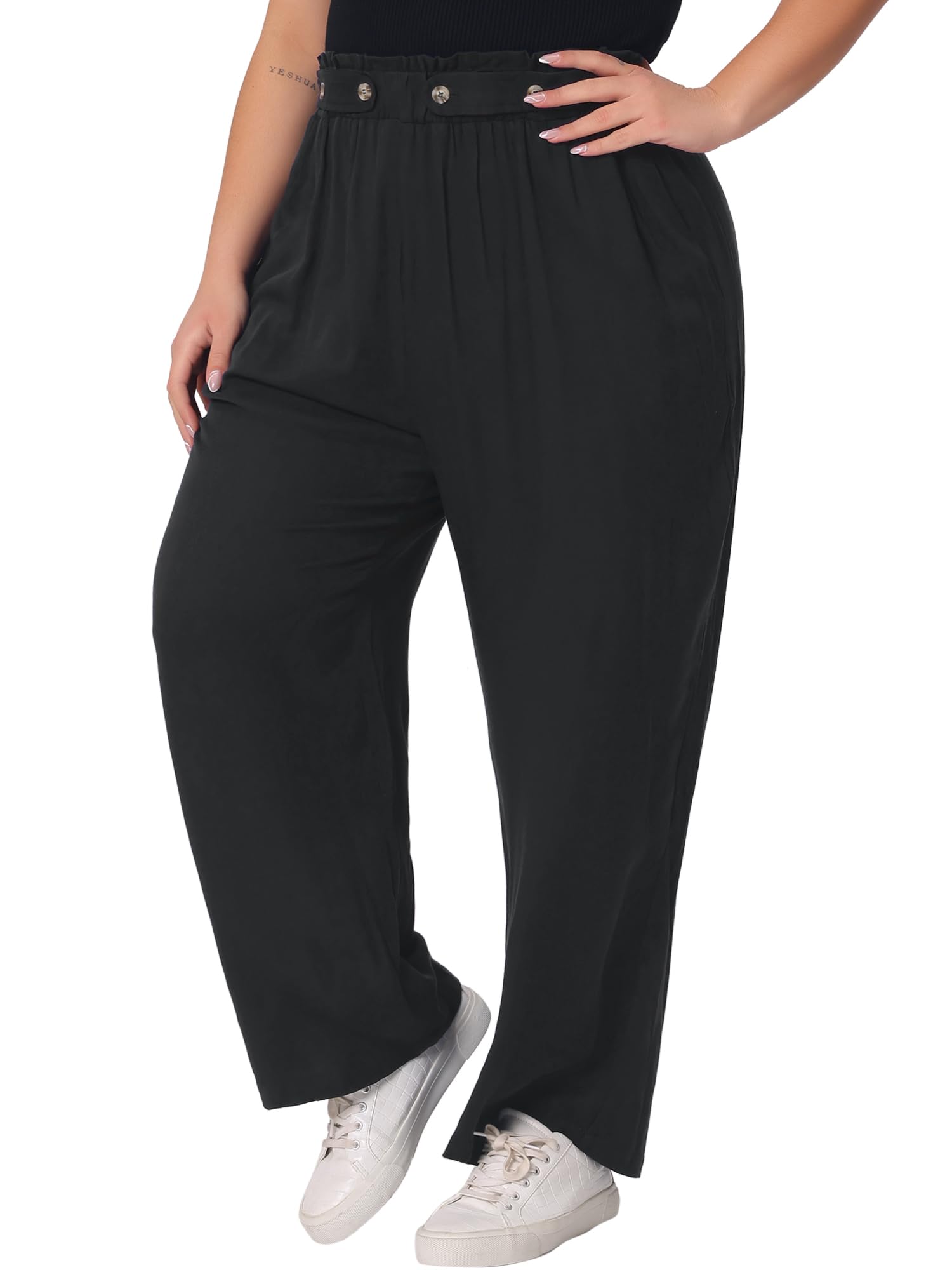 Agnes Orinda Plus Size Palazzo Pants for Women Stretchy High Waisted with Pocket Wide Leg Long Pants