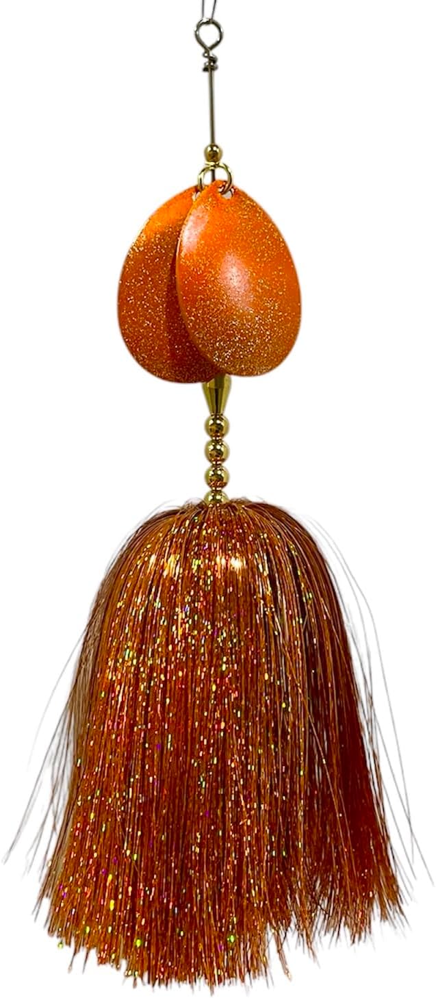 Rayz Baitz Musky Bucktail Lure 8.5" Long. Double #8 Blades. Holographic Flashabou Skirt. Single Treble Hook Spinner Bait