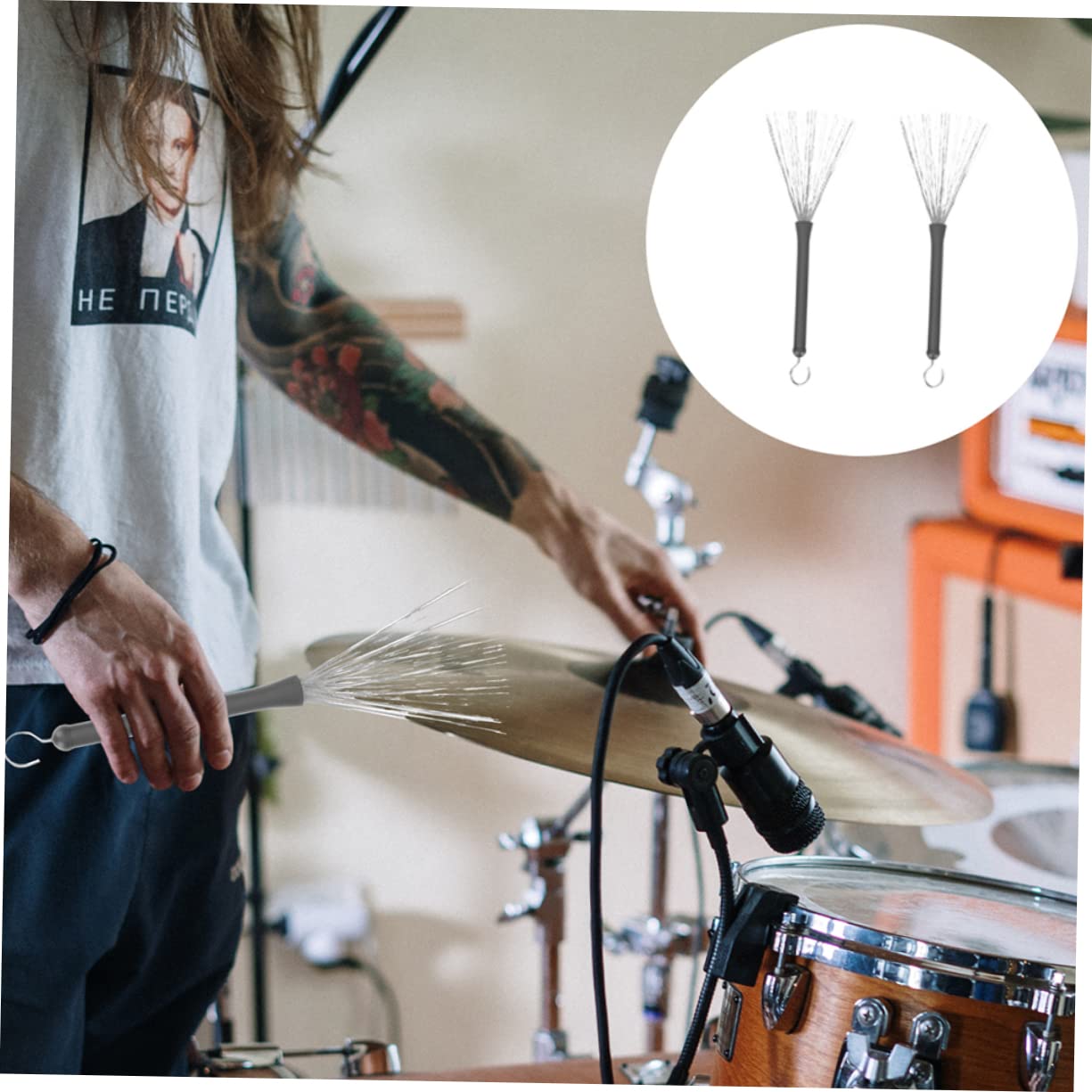 FAVOMOTO 2sets Drum Brushes Retractable Brush Stainless Steel Wire for Drums 2pcs*2