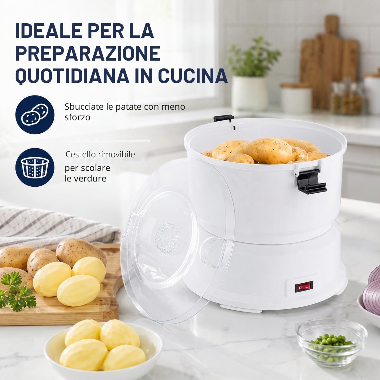 Pelapatate Patate Elettrico Sbucciatrice Di Patate Sbucciatrice Automatica Di Patate In Acciaio Inossidabile,Per Cucina, Ristorante, Fast Food