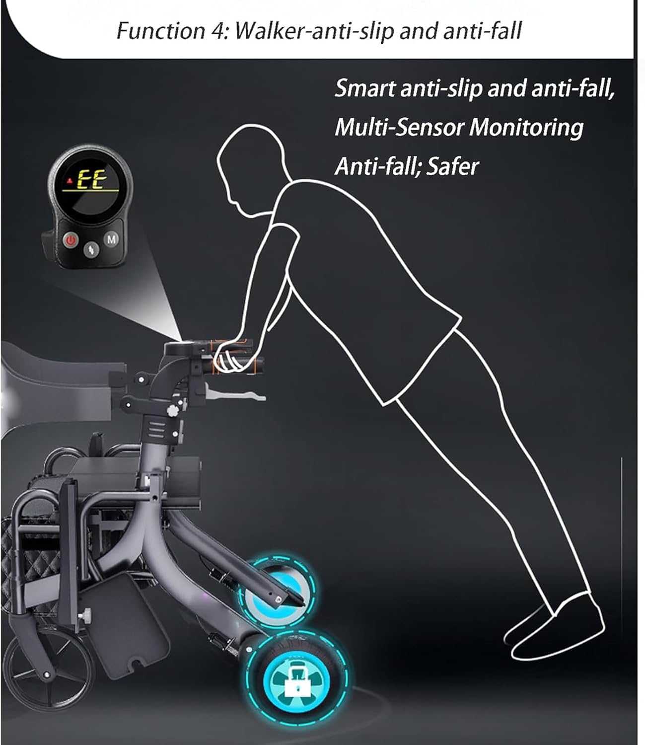 Rollator dell'azionamento del camminatore di energia elettrica, camminatore multifunzionale 3 in 1 per gli anziani, batteria elettrica pieghevole della ruota