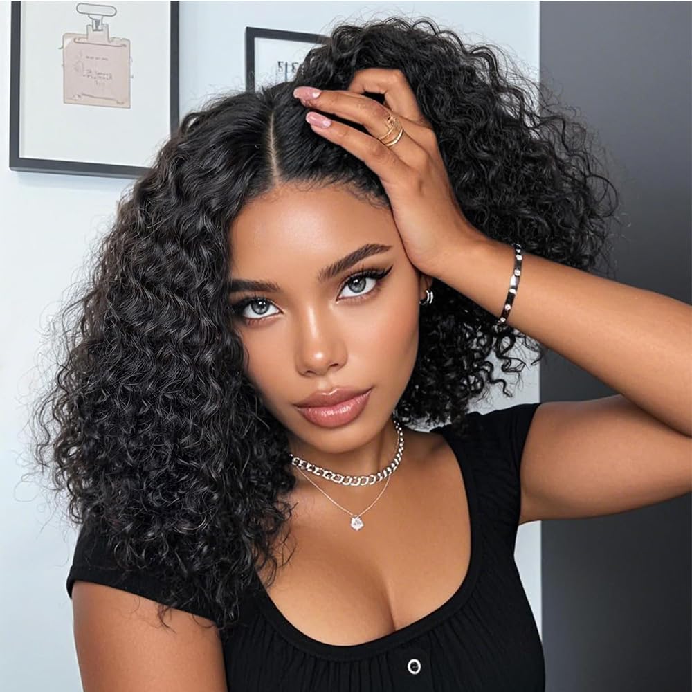Flower Shadow Water Wave 13x4 Hd Lace Front Wigs Human Hair Pre Plucked 200% Density Deep Curly Short Bob Wig Human Hair Deep Wave Lace Frontal Wigs