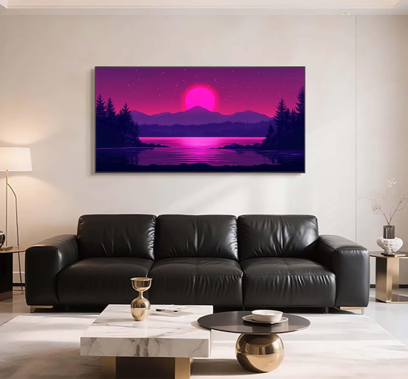 vista notturna Diamond Painting 60x120 cm, Diamond Painting Kit n5w-459 | DIY Grandi Adulti Strass Punto Croce Artigianato, Crystal Art Mosaico Ricamo Kit, Oggetti Decorativi per la Casa lago