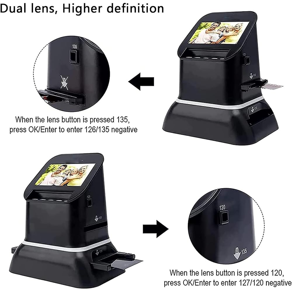 Scanner Portatili per pellicole, Scanner per Negativi e Diapositive, Scanner per pellicole ad Alta risoluzione 120, convertitore per pellicole da 4,3 Pollici