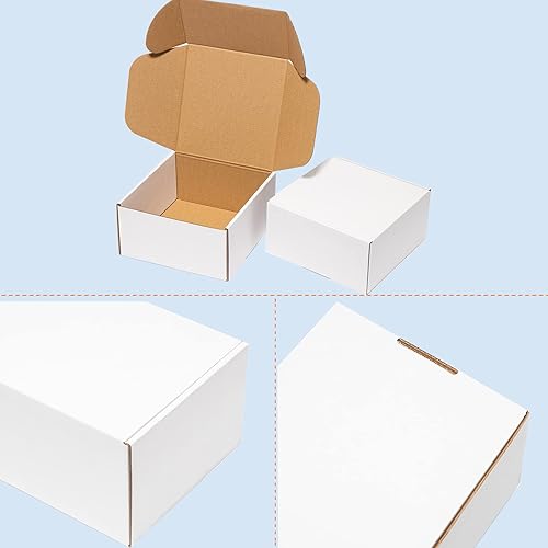 Miniatura 4 de Cajas de envío de 8 x 8 x 4 pulgadas, paquete de 25 cajas de correo de cartón corrugado blanco para pequeñas empresas, suministros de embalaje para