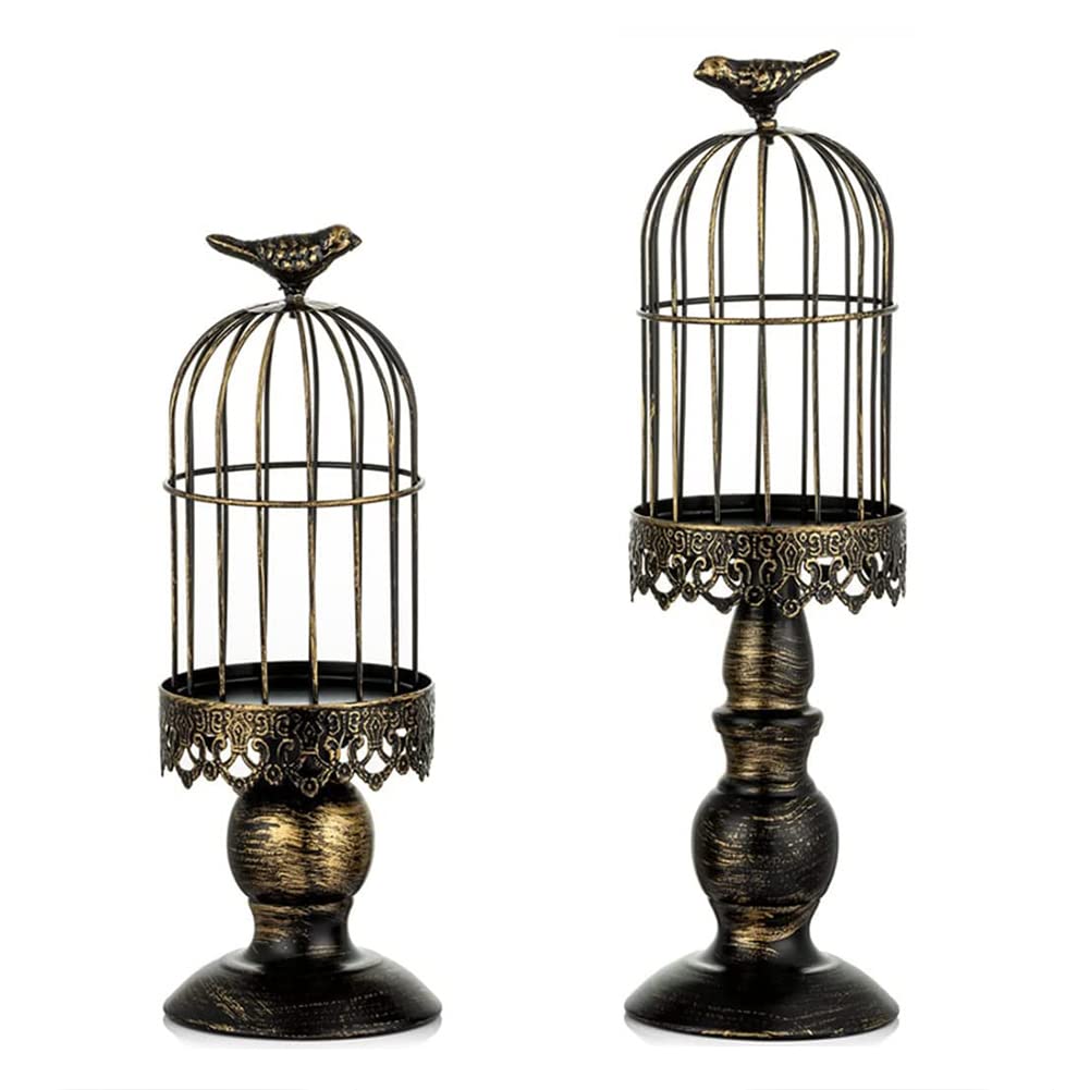 Surakey Birdcage Candle Holder, 2Pcs Vintage Candle Stick Holders, Wedding Candle Centerpieces for Tables, Iron Cage Candlestick Holder Candlelight Stands Wedding Dinner Home Decor - Black