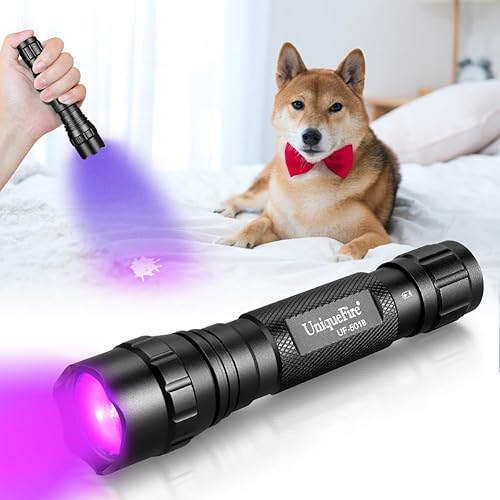 Miniatura 7 de UniqueFire Linterna UV 501B 395nm Luz negra portátil para curado de resina, detección de orina de mascotas, con batería recargable USB-C