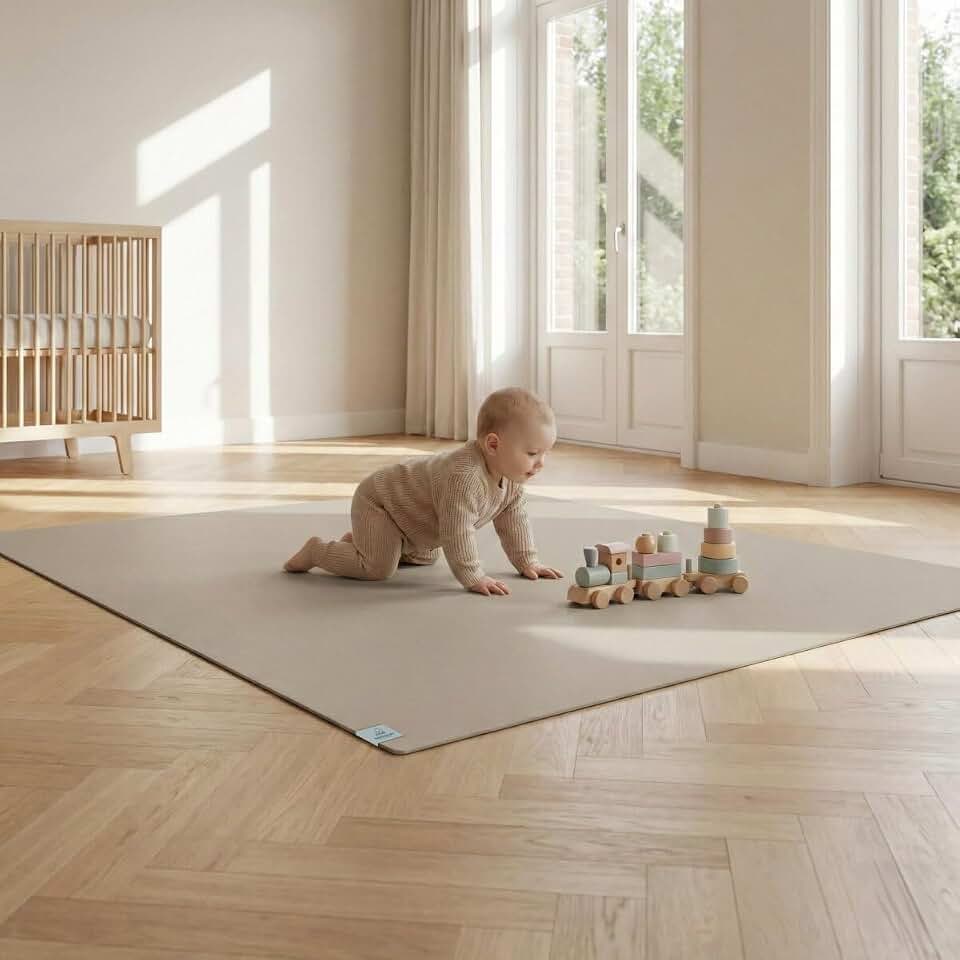 Sanosoft® Krabbelmatte Made in Germany & Öko-Tex | Anti-Rutsch Krabbelunterlage - 120cm X 140cm Sand