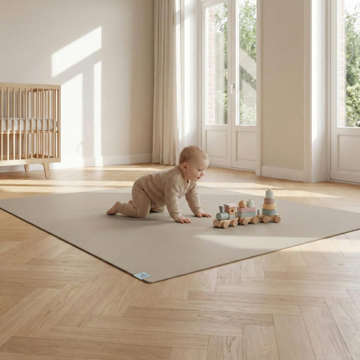 Sanosoft® Krabbelmatte Made in Germany & Öko-Tex | Anti-Rutsch Krabbelunterlage - 120cm X 180cm Sand/Beige