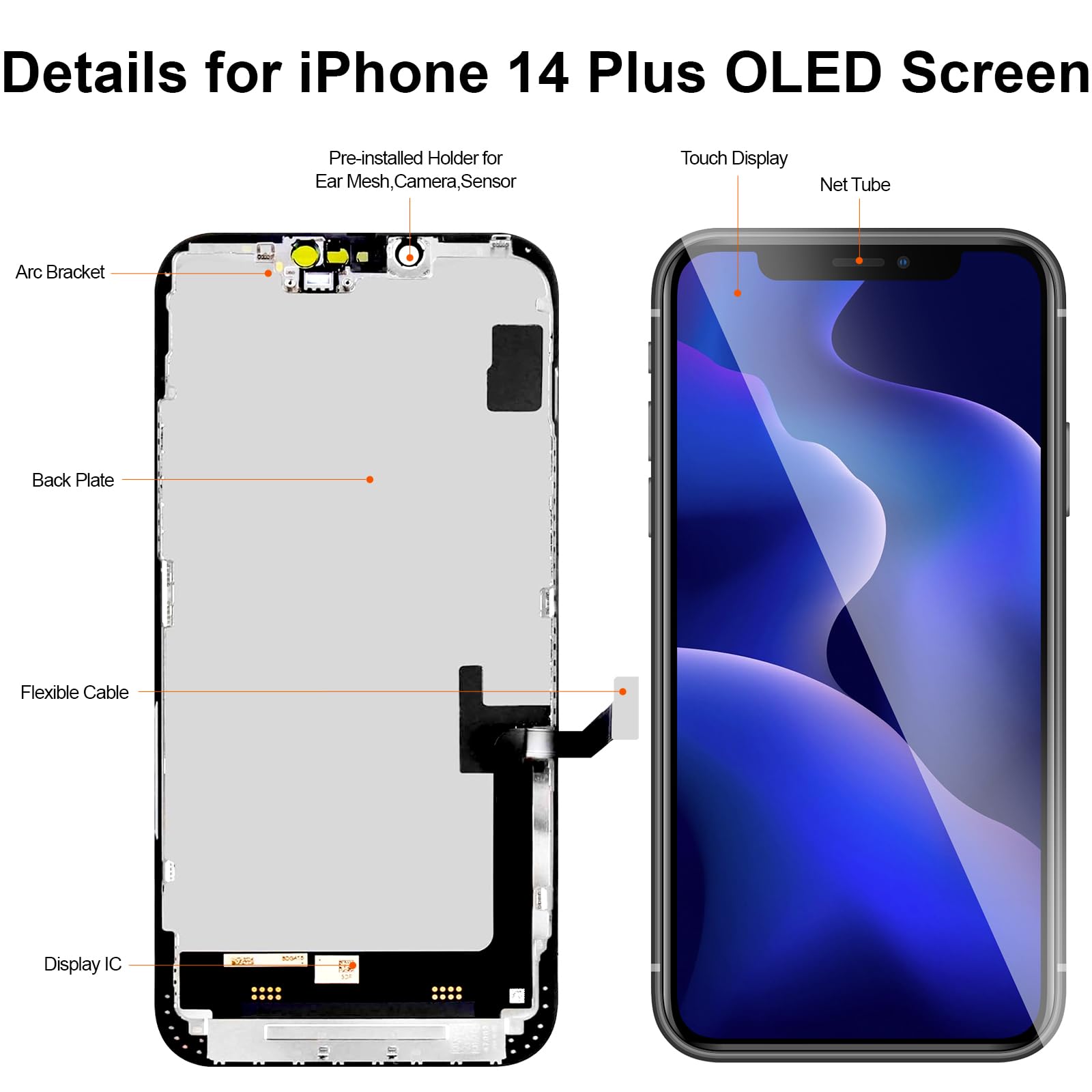 Pantalla OLED para iPhone 14 Plus, pantalla LCD táctil 3D, montaje digitalizador Full HD con herramientas de reparación compatible con modelos A2886 A2632 A2885 A2888 A2887 6.7 pulgadas
