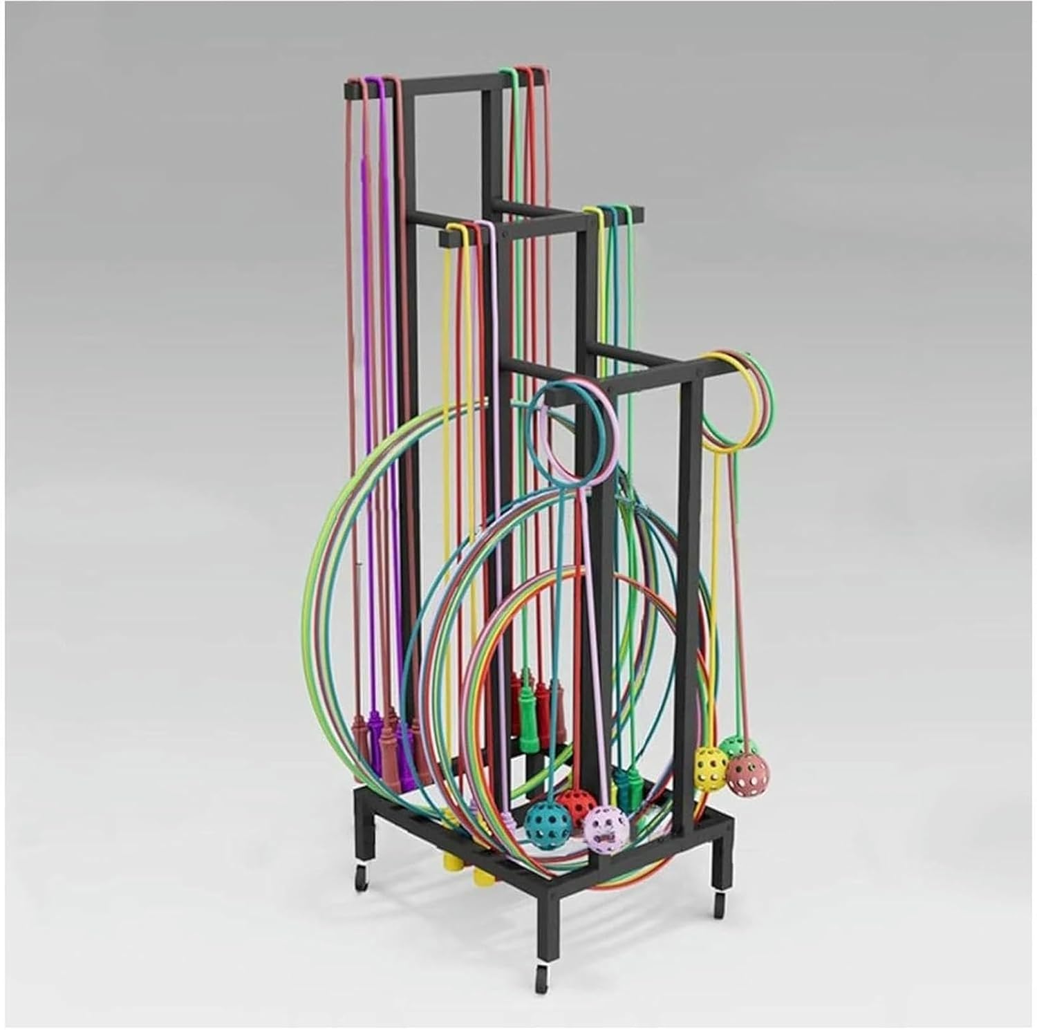 Hoop Rope Holders, Freestanding Hula Hoop and Jump Rope Holder Stand, Moveable Fitness Hoop Storage Cart, Sport Equipment Organizer Shelves