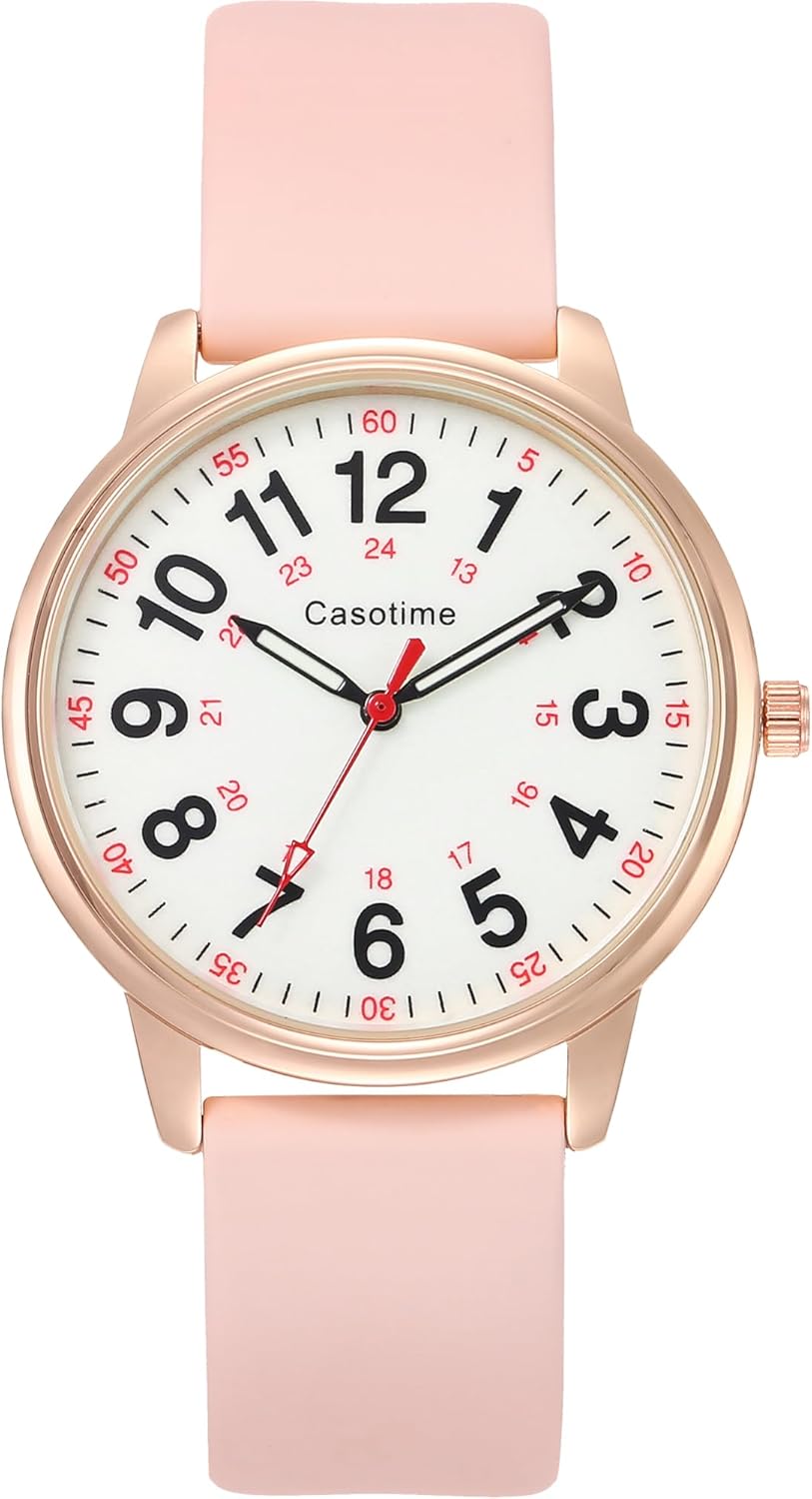 30M Waterproof Nurse Watch – Luminous Easy Read Dial, Second Hand & 24H Military Time, Durable Silicone Band for Nurses, Medical Professionals, Students – Men and Women