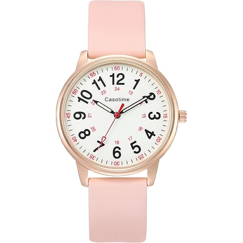 Casotime 30M Waterproof Nurse Watch - Luminous Easy Read Dial, Second Hand & 24H Military Time, Durable Silicone Band for Nurses, Medical Professionals, Students - Men and Women