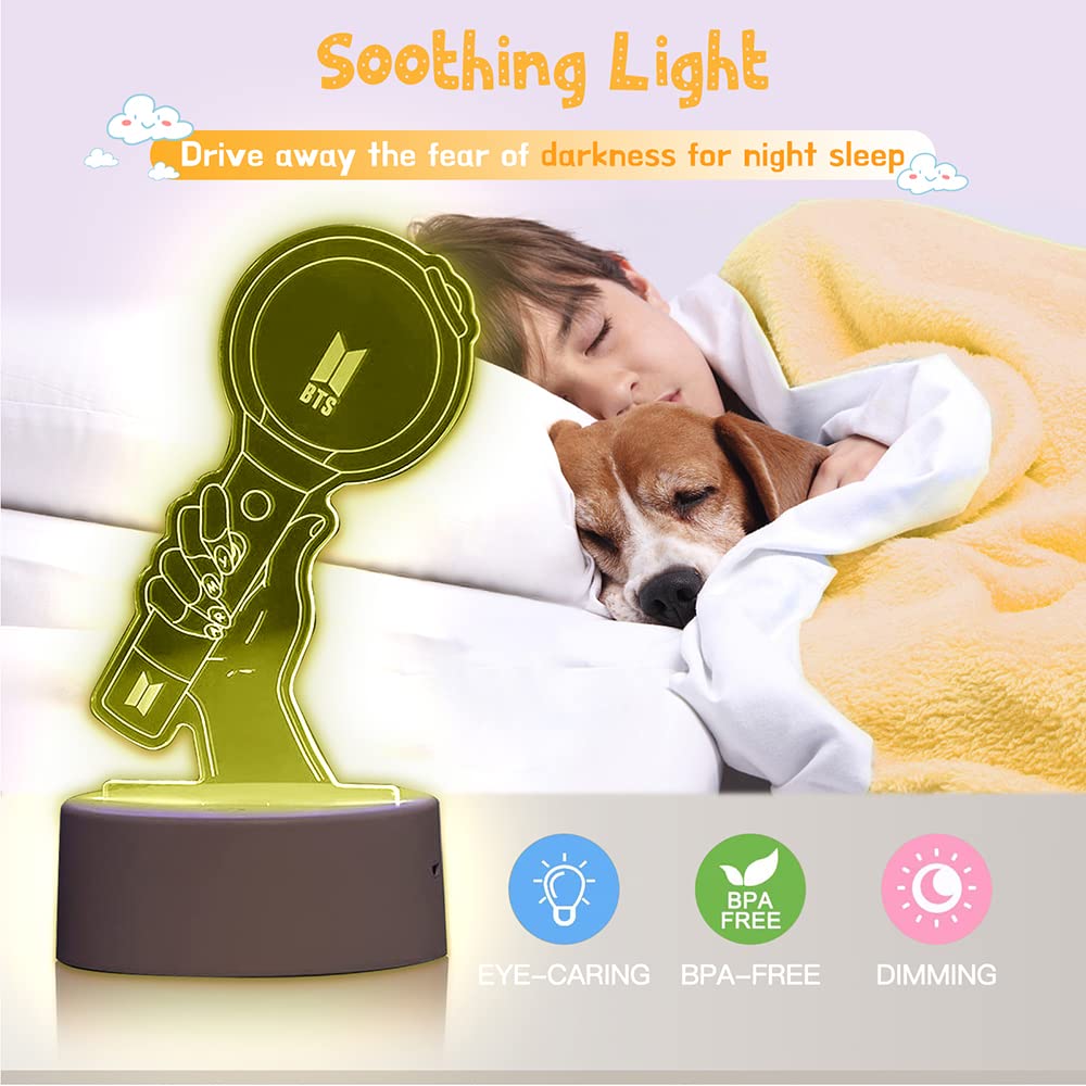 Kpop BTS Luce notturna 3D BTS lampada da comodino BTS Telecomando 16 Colori Cambiamento LED Illusion Lampada E Arte Deco Lampada per Ragazzo Ragazza Camera Decorare Regalo di compleanno Natale