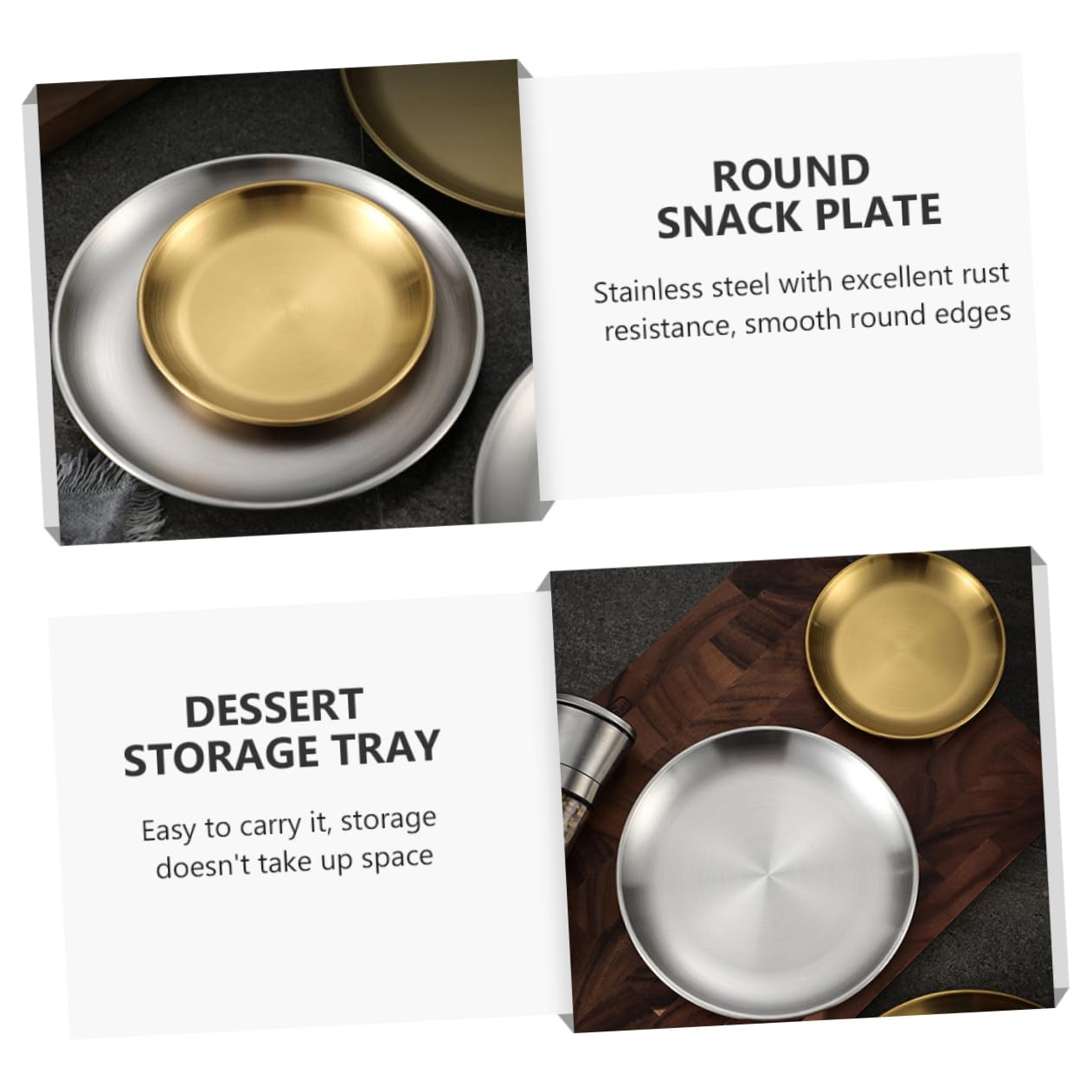 Cabilock Stainless Steel Plate Simple Steak Tray Round Fries Plate Multi-purpose Serving Tray Set of 10