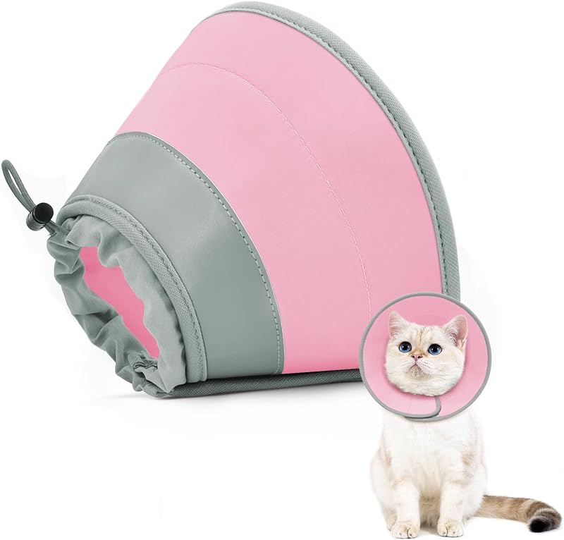 Colar Cone Macio Ajustável para Gatos GoGoPaw em EVA e Tecido PU, Dobrável, Rosa Sólido, Tamanho S