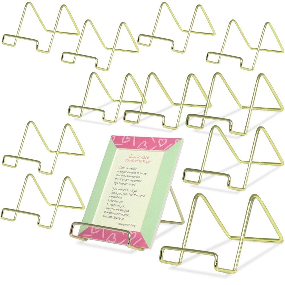 BANBERRY DESIGNS Wire Easel Display Stand Plate Holders - Smooth Brass Metal - 3