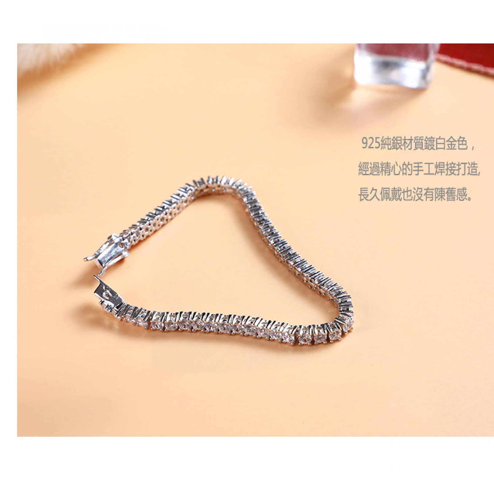 Damenarmband Platinplattiertes 925er Sterlingsilber 3Mm Diamantarmband, Geeignet Für High-End Schmuck Geschenke Für Damen Hochzeit