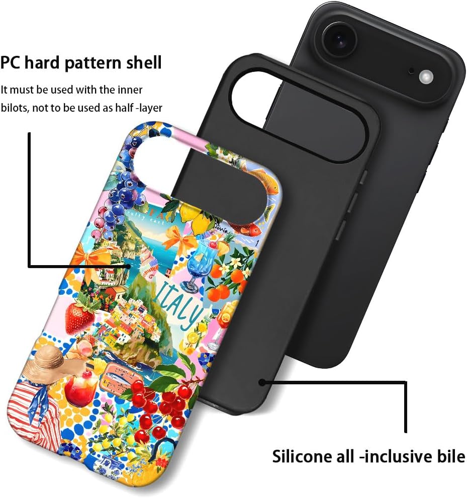 Case Compatible with iPhone 17 Air,Hybrid 2-Layer Hard Shell,Shockproof Soft for Girl Women,Collage Fruits Beach Colorful Polka Dot image 4