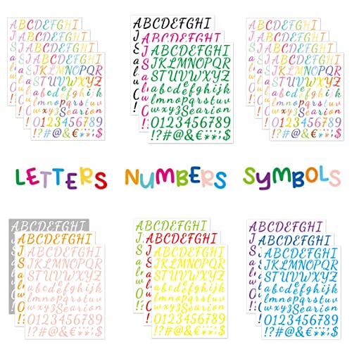 1520 PCS Handwriting Self-Adhesive Vinyl Letter Stickers 20 Sheets Colorful Letters Numbers Kit, 13 Colors Alphabet ABC Labels for Signs, Window, Door, Containers (SX)