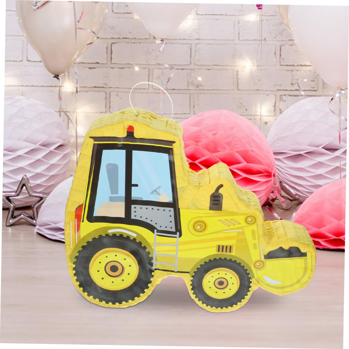 Piñata de Excavadora Amarilla de Papel Brillante para Fiesta Infantil, 2 Piezas Bate para Cumpleaños y Juegos Temáticos de Construcción
