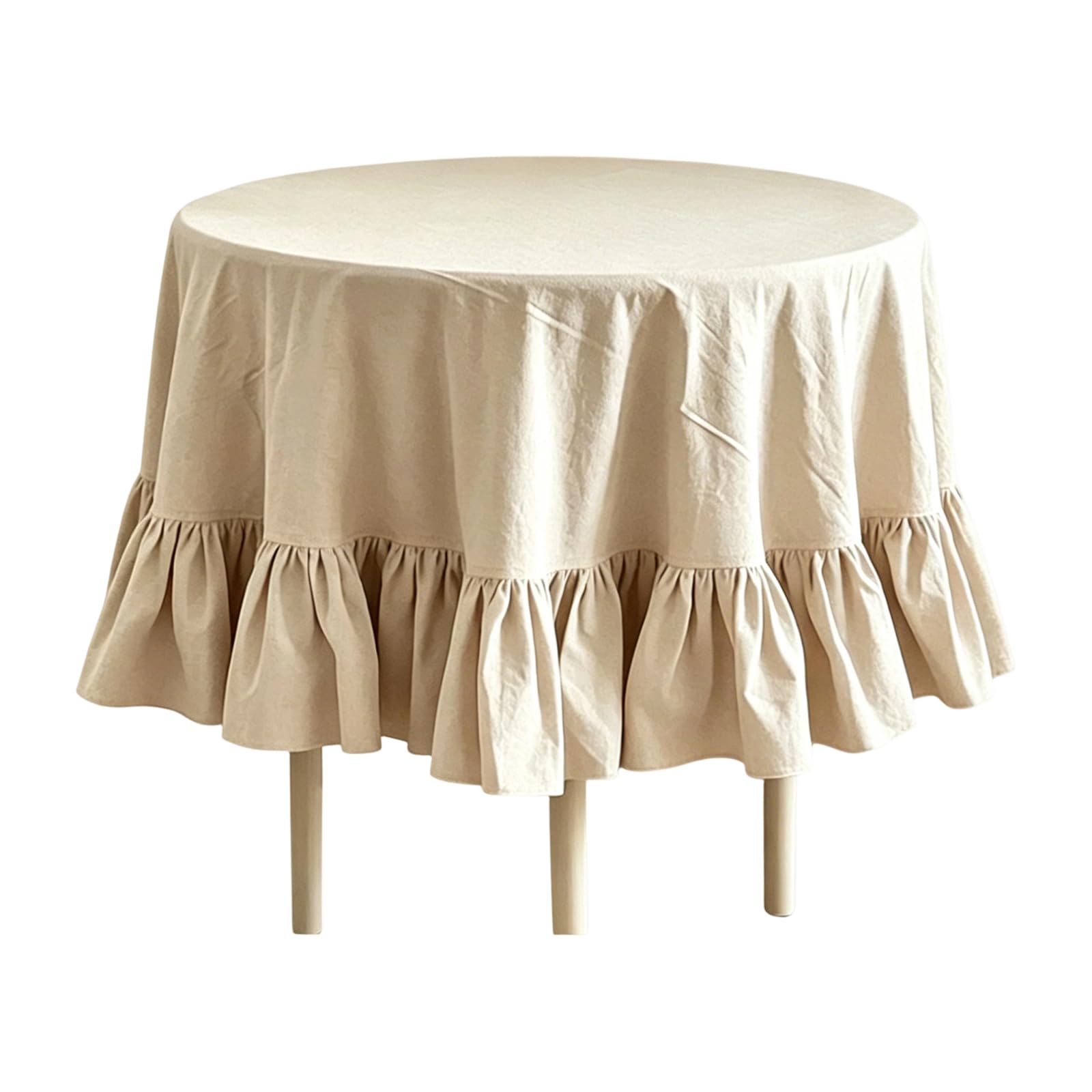 Round Dining Table Cover with Ruffle Skirt, Polyester Fabric, 140 X 140 Cm, for Family Meals and Home Gatherings Round Dining Tablecloth Ruffled Tablecloth Polyester Table Cover Room Kitchen Cloth Hem