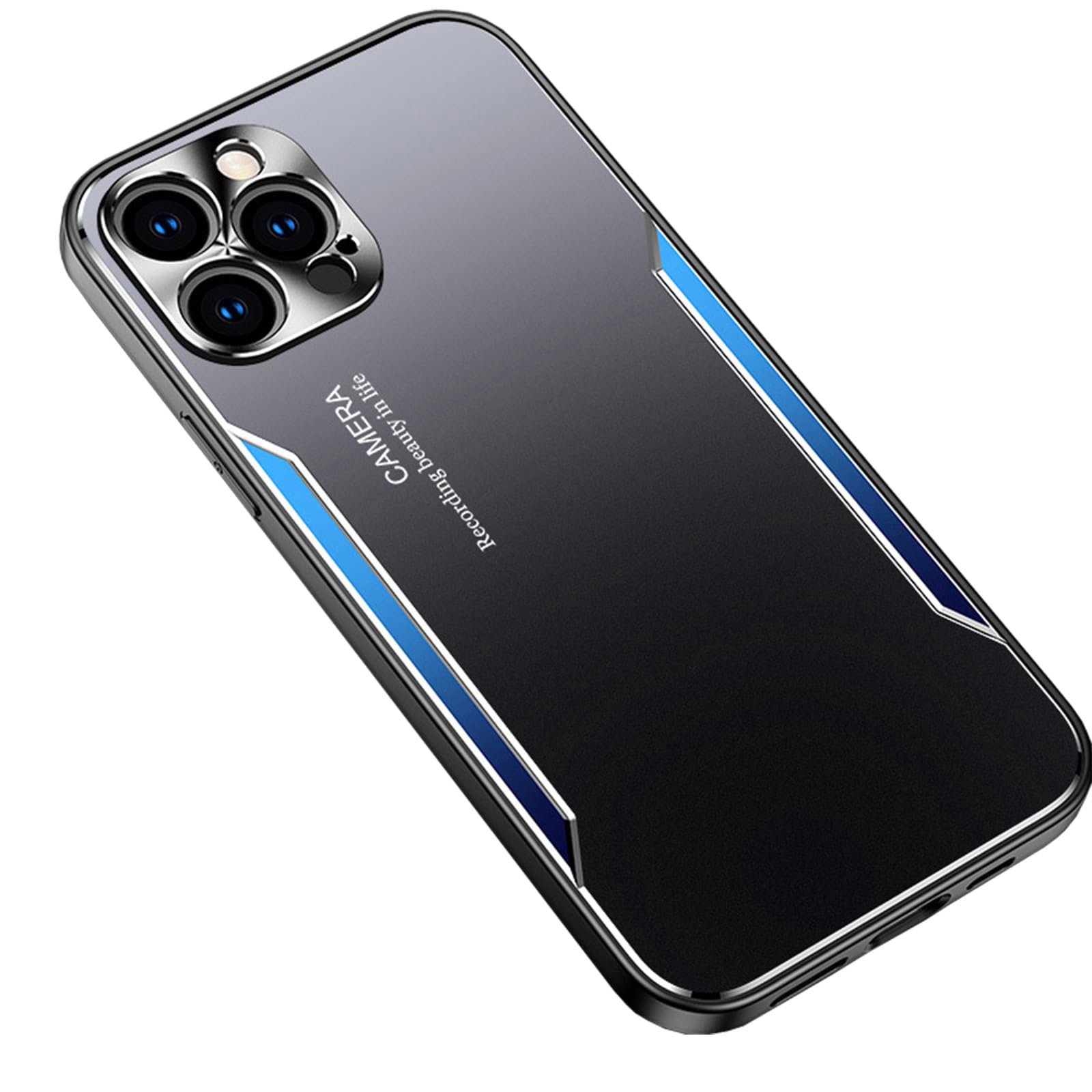 LXURY Etui na iPhone 15 Pro Max/15 Pro/15 Plus/15, metalowe matowe etui chroniące przed upadkiem, z ochroną aparatu, miękkie, silikonowe etui, niebieskie, 15 Plus
